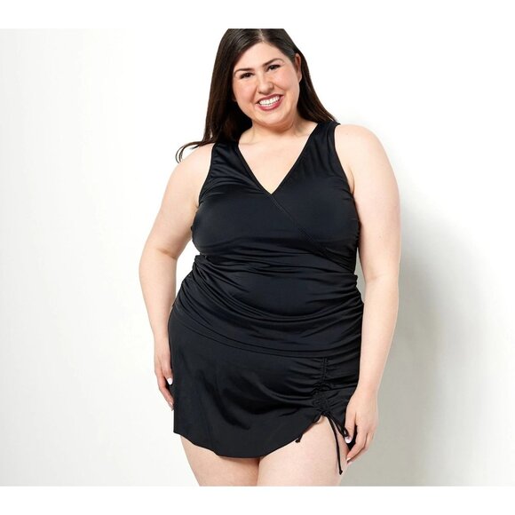Ambernoon II by Dr. Erum Ilyas UPF50 Ruched Skirt Tankini Black REg 14 A473660 - Picture 1 of 1